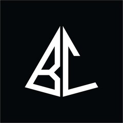 B C white triangle initials with a black background