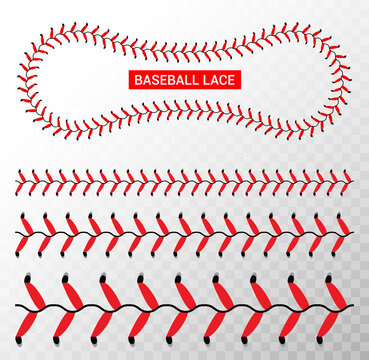 Baseball red lace seam thread. Base ball vector illustration lace stitch