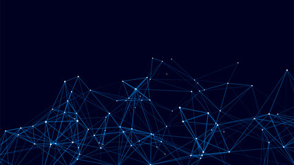 Network connection structure on dark background. Abstract vector technology background with dots and lines.