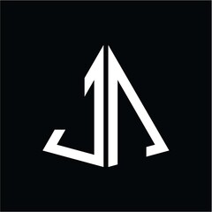 J N white triangle initials with a black background