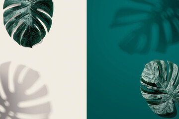 Tropical monstera leaf with shadow - flat lay