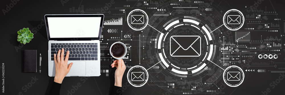 Poster email concept with person using a laptop computer