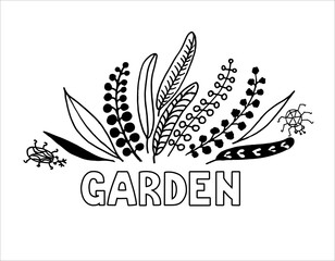 Floral doodle banner garden with leaves and flowers