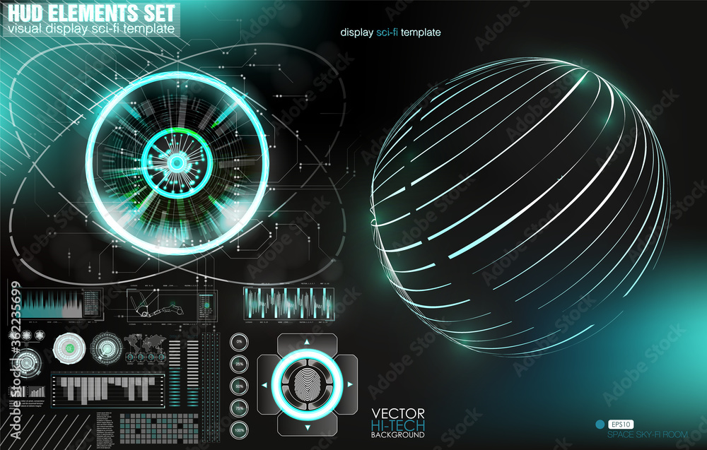 Poster Futuristic Vector HUD Interface Screen Design. Digital callouts titles. HUD UI GUI futuristic user interface elements set. High tech screen for video game. Sci-fi concept design transparent Background