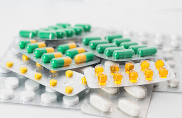 A lot of medicine pills in packs