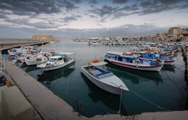 Fototapeta premium Boats and yachts in the Harbor of Heraklion