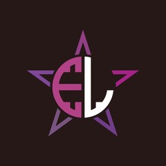 E L initials circle with stars and black background