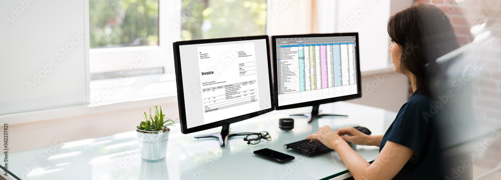 Poster analyst working with spreadsheet