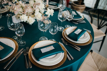 The Concept Of Wedding Decor. Gold and hunter green decor