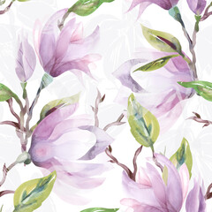 Magnolia Flowers Seamless Pattern.