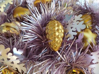 Gold-plated Christmas toys and tinsel