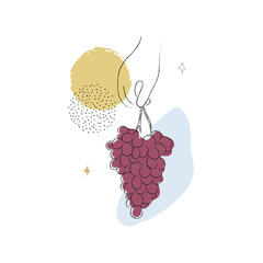Vector abstract illustration of a hand with a bunch of grapes.