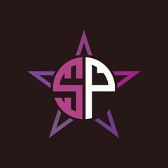 S P initials circle with stars and black background