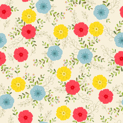 Seamless gorgeous pattern in small-scale cute flowers of petunias. Millefleurs. Floral background for textile, wallpaper, pattern fills, covers, surface, print, gift wrap, scrapbooking, decoupage.