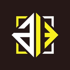 A BI Initials quadrangle monogram with square