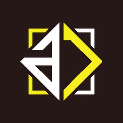 A J Initials quadrangle monogram with square