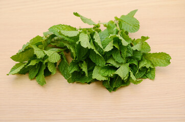 Fresh mint on wooden board