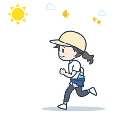 飲み物を持ってランニングする女性のイラスト