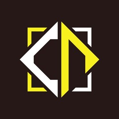 C N Initials quadrangle monogram with square