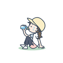 Fototapeta premium 運動中、水分補給をする女性のイラスト