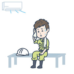 涼しい場所で休憩する男性作業員のイラスト