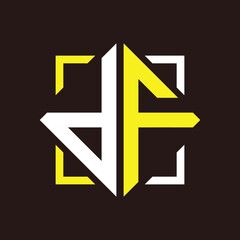 D F Initials quadrangle monogram with square