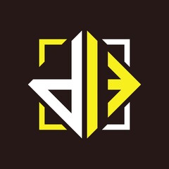 D I Initials quadrangle monogram with square