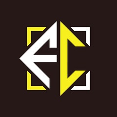 F C Initials quadrangle monogram with square