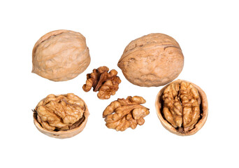 Walnuts isolated on white background.