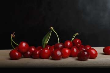 cherries on a wooden background