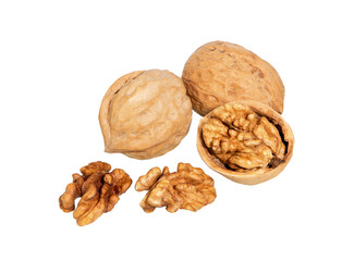 Walnuts isolated on white background.