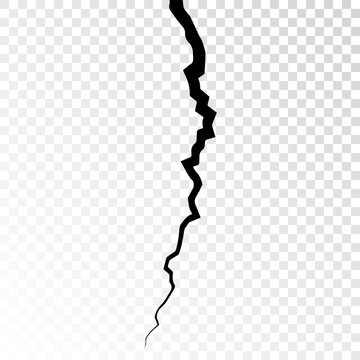 Surface cracked ground. Sketch crack texture. Split terrain after earthquake. Vector illustration on transparent background