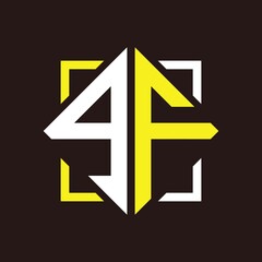 G F Initials quadrangle monogram with square