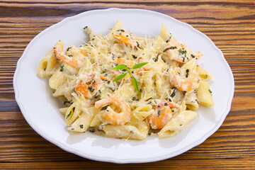 delicious Spaghetti pasta with prawns on  plate