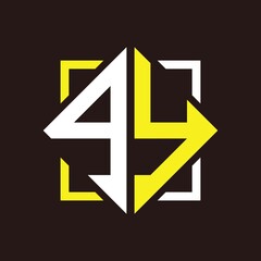 G Y Initials quadrangle monogram with square