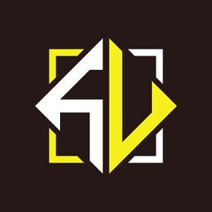 H U Initials quadrangle monogram with square