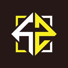 H Z Initials quadrangle monogram with square