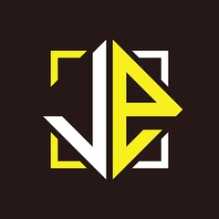 J E Initials quadrangle monogram with square