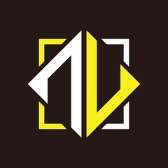 N U Initials quadrangle monogram with square