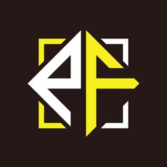 P F Initials quadrangle monogram with square