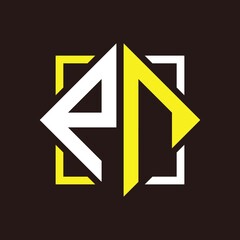 P N Initials quadrangle monogram with square