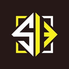 S I Initials quadrangle monogram with square