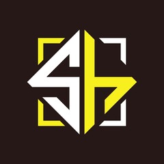 S H Initials quadrangle monogram with square