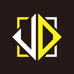 U O Initials quadrangle monogram with square