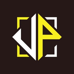 U P Initials quadrangle monogram with square