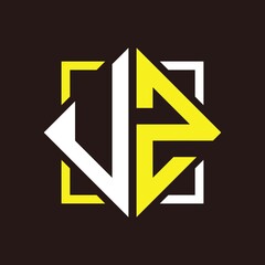 U Z Initials quadrangle monogram with square