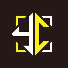 Y C Initials quadrangle monogram with square