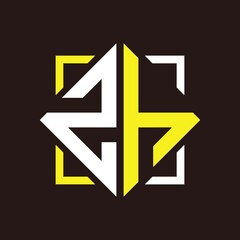 Z H Initials quadrangle monogram with square