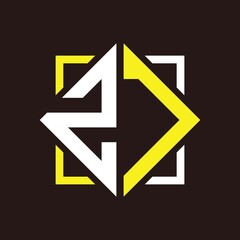 Z J Initials quadrangle monogram with square