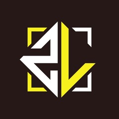 Z L Initials quadrangle monogram with square